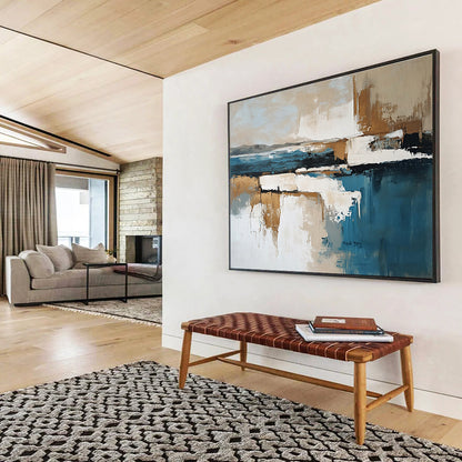 Hand Paintings with Blue, Beige, White and Brown Colors, Abstract Landscape with Reflection Theme WB308