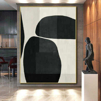 Large Contemporary Wall Art Black and White Geometric Abstract Painting On Canvas HS779