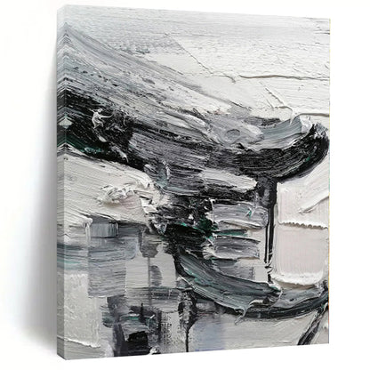 Hand-Painted Black, White, and Gray Abstract Textured Urban Painting For Sale HS059