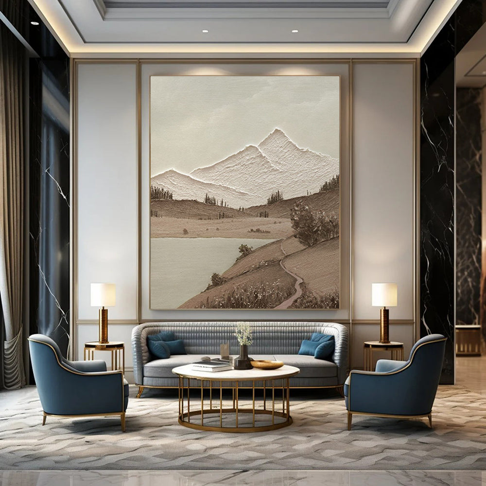 Brown, White Abstract Landscape Art For Living Room and Study WS448