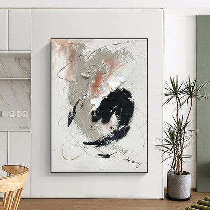 Hand Painted Art with Gray, Black, White and Beige Colors, Textured Abstract Theme HS473