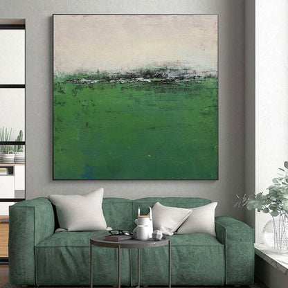 Hand-Painted Minimalist Canvas Art with Green, Gray, Beige Textured Fields - Acrylic Modern Art Painting HS539