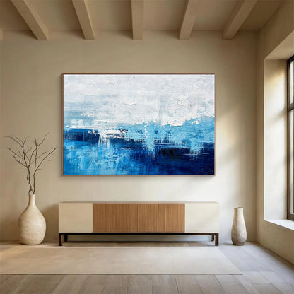 Large Size Blue and White Abstract Seaside Abstract Painting WB069