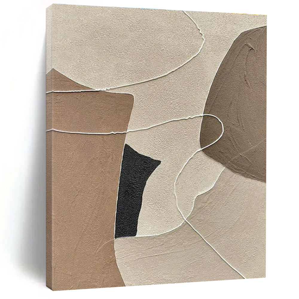 Unique Abstract Art Neutral Shapes with White Line Details, Minimalist Canvas Art HS546