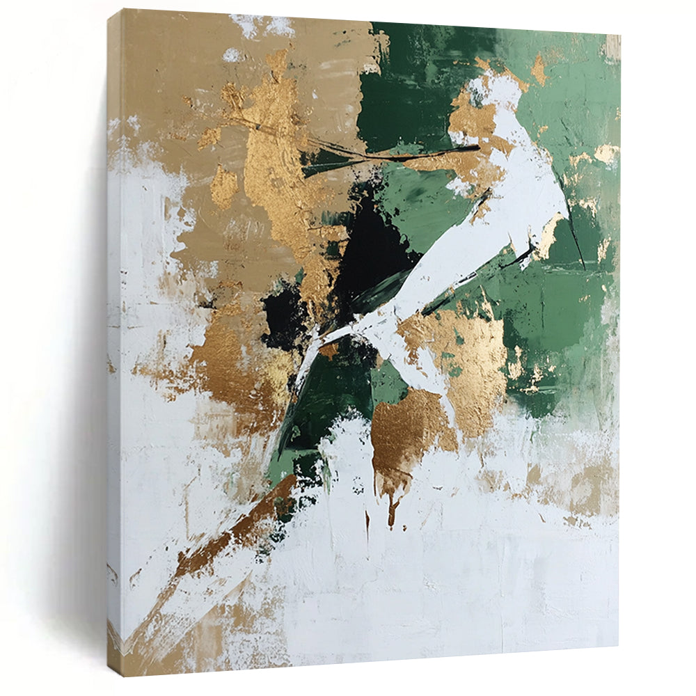 Green, Gold, White Abstract Textured Art For Living Room and Study WS434