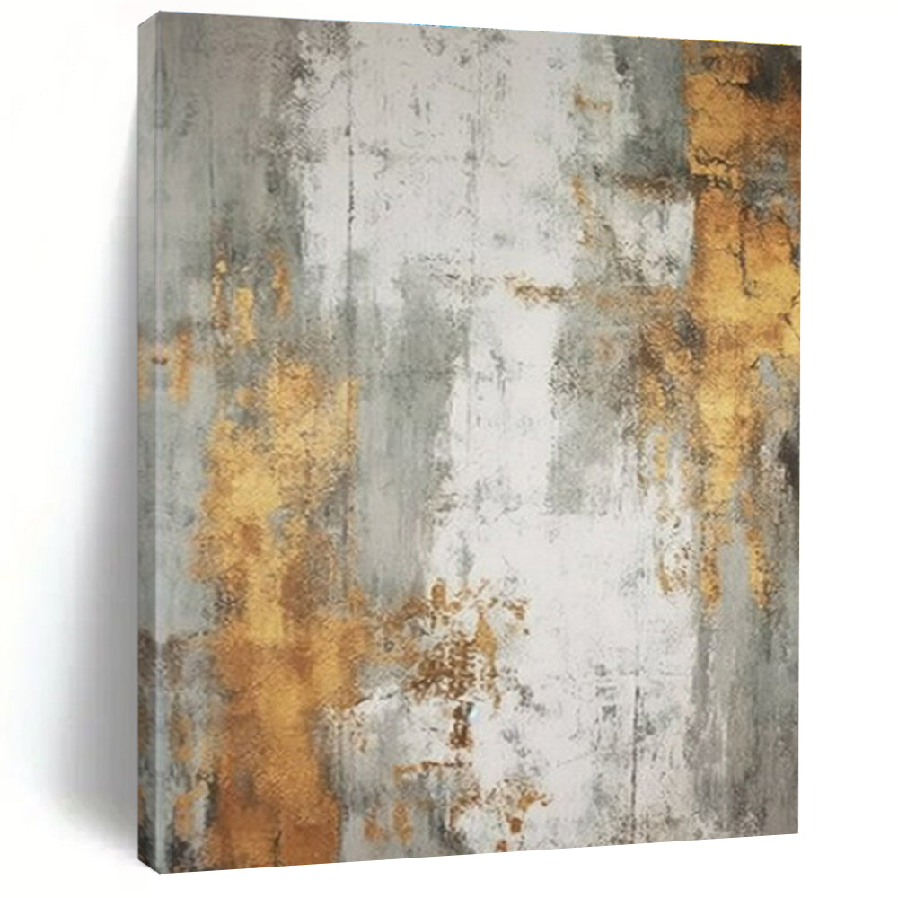 Unique Abstract Art Gold, Gray, and White Textured Abstract Art HS740