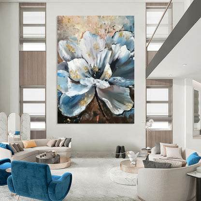 Blue, White, Gold Abstract Floral Art For Bedroom and Dining Room WS428