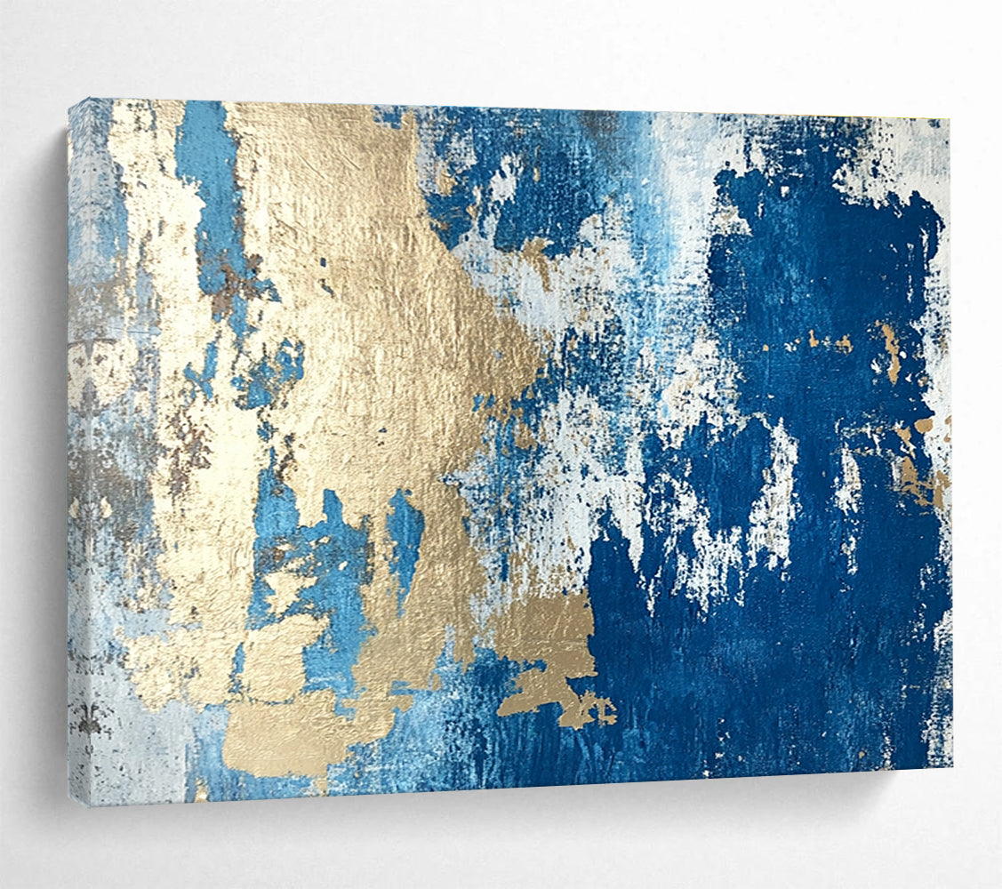 Big Size Blue, White, and Gold Textured Abstract Art WB262