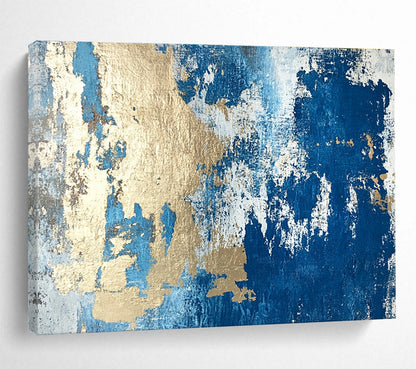 Big Size Blue, White, and Gold Textured Abstract Art WB262