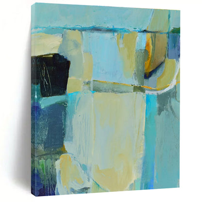 Acrylic Modern Art Paintings Teal, Beige, and Blue Abstract Art HS747