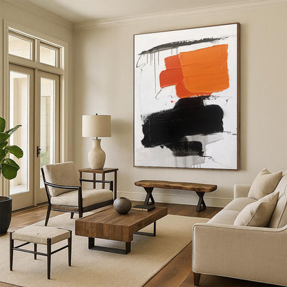 Acrylic Modern Art Paintings with Orange, Black and White Colors, Bold Abstract Theme HS464