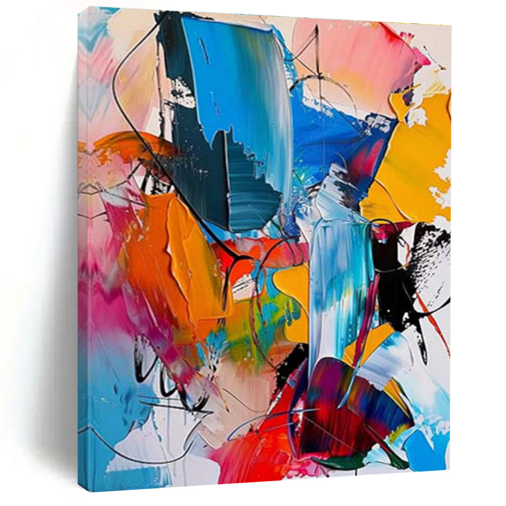 Handmade Art Multicolor Gestural Abstract, Minimalist Canvas Art HS364
