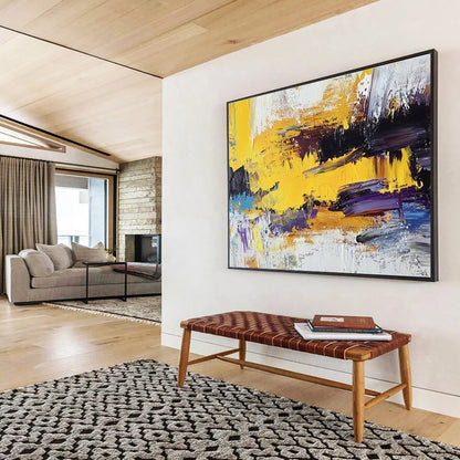 Big Size Yellow, Purple, and Black Textured Abstract Art WB236