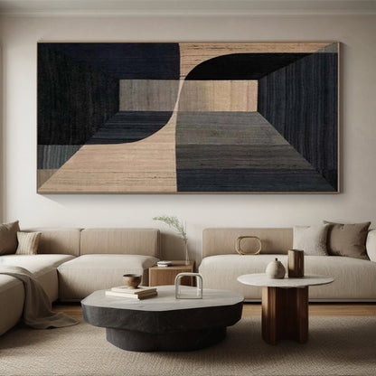Gaint Canvas Art Black & Beige Geometric Abstract, Oversized Abstract Wall Art HS323