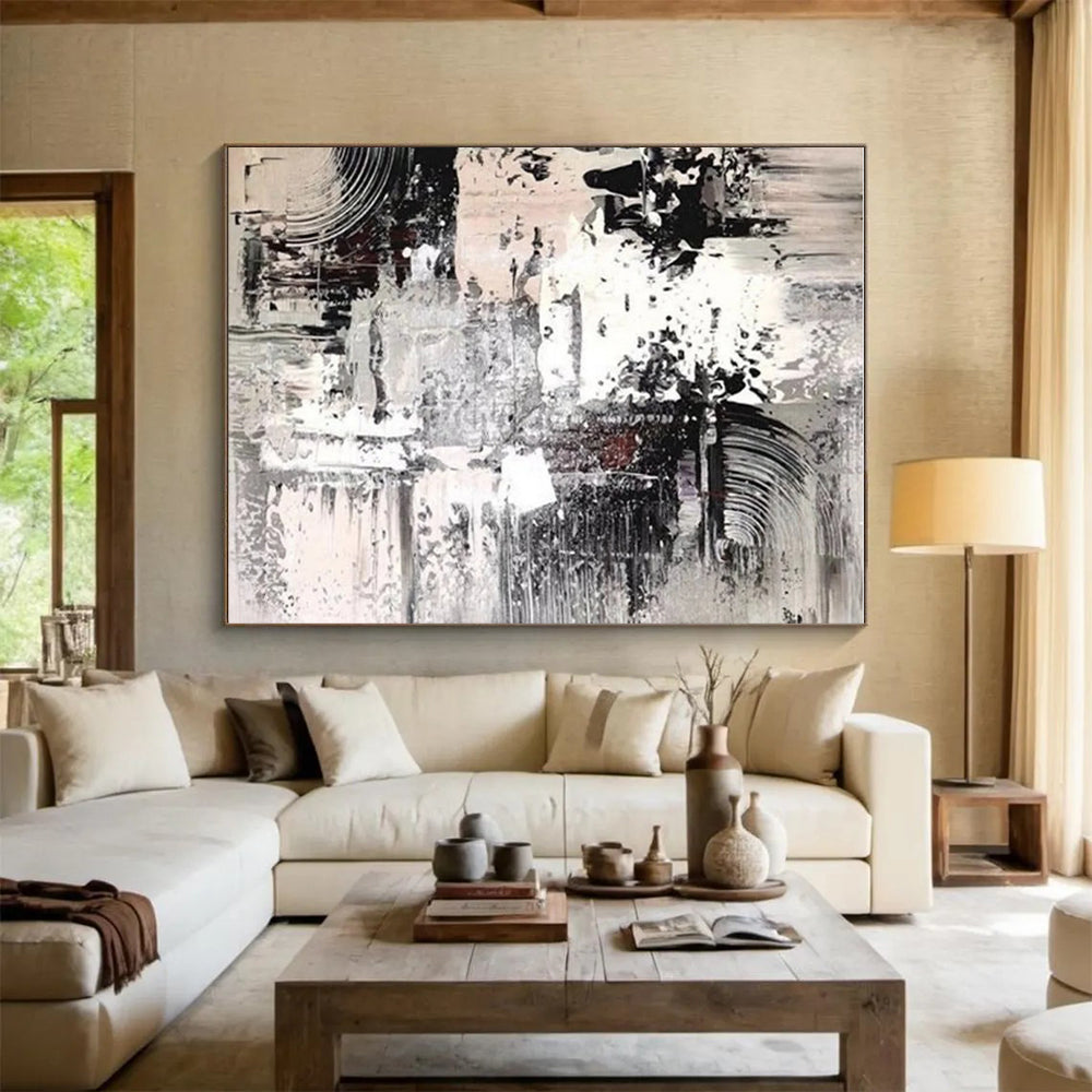 Unique Abstract Art Gray & White Textured Abstract, Large Contemporary Wall Art HS272