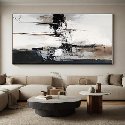 Acrylic Modern Art Paintings Beige, Black, and White Textured Abstract Painting On Canvas HS792