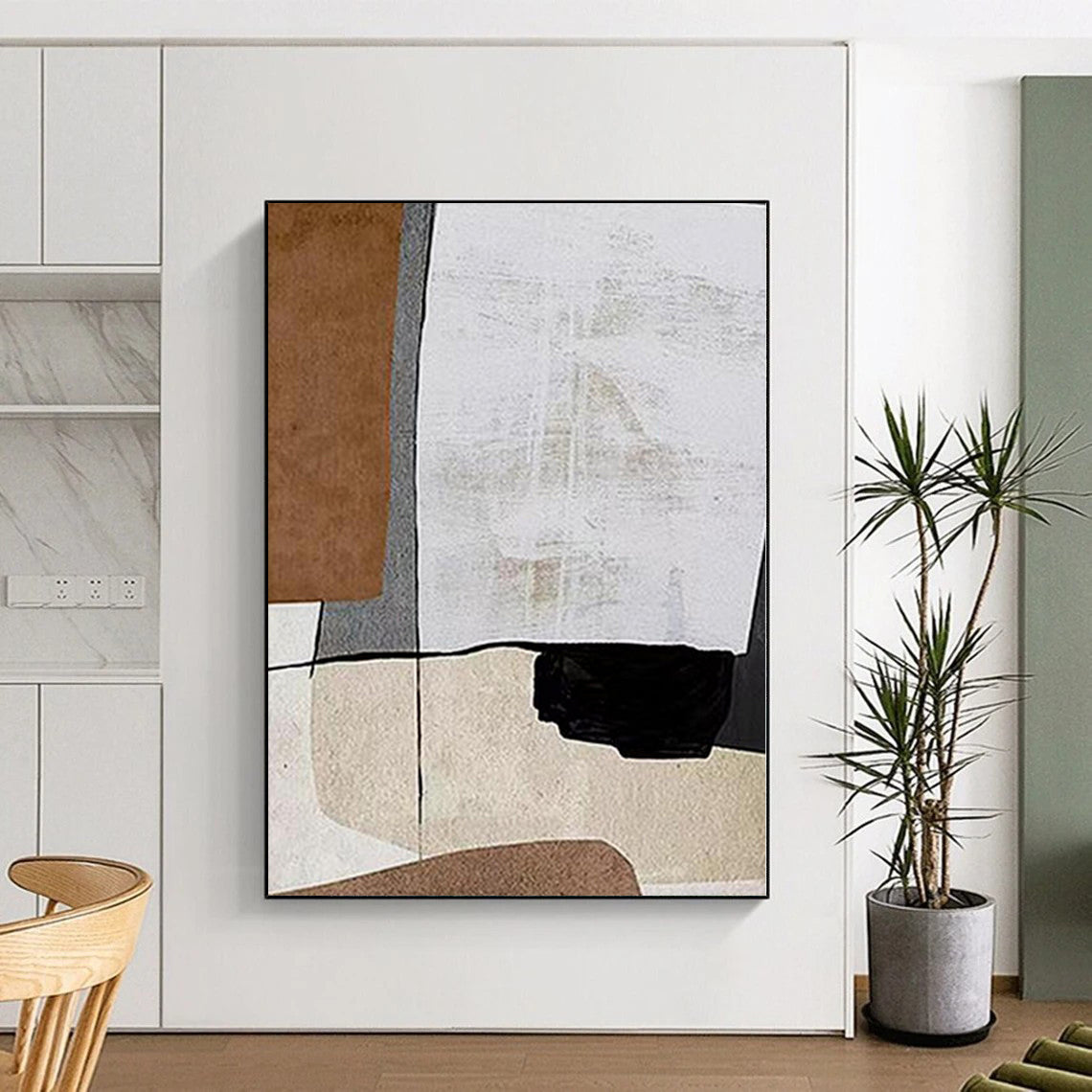 Big Painting Brown, White, and Black Abstract Geometric Painting For Sale HS087