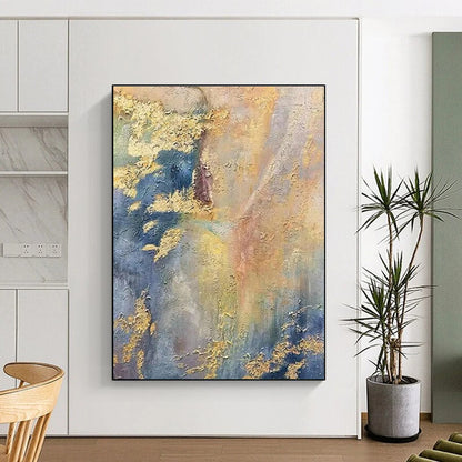 Hand Painted Art with Gold, Blue, Yellow, Gray Textures - Acrylic Modern Art Paintings for House HS507