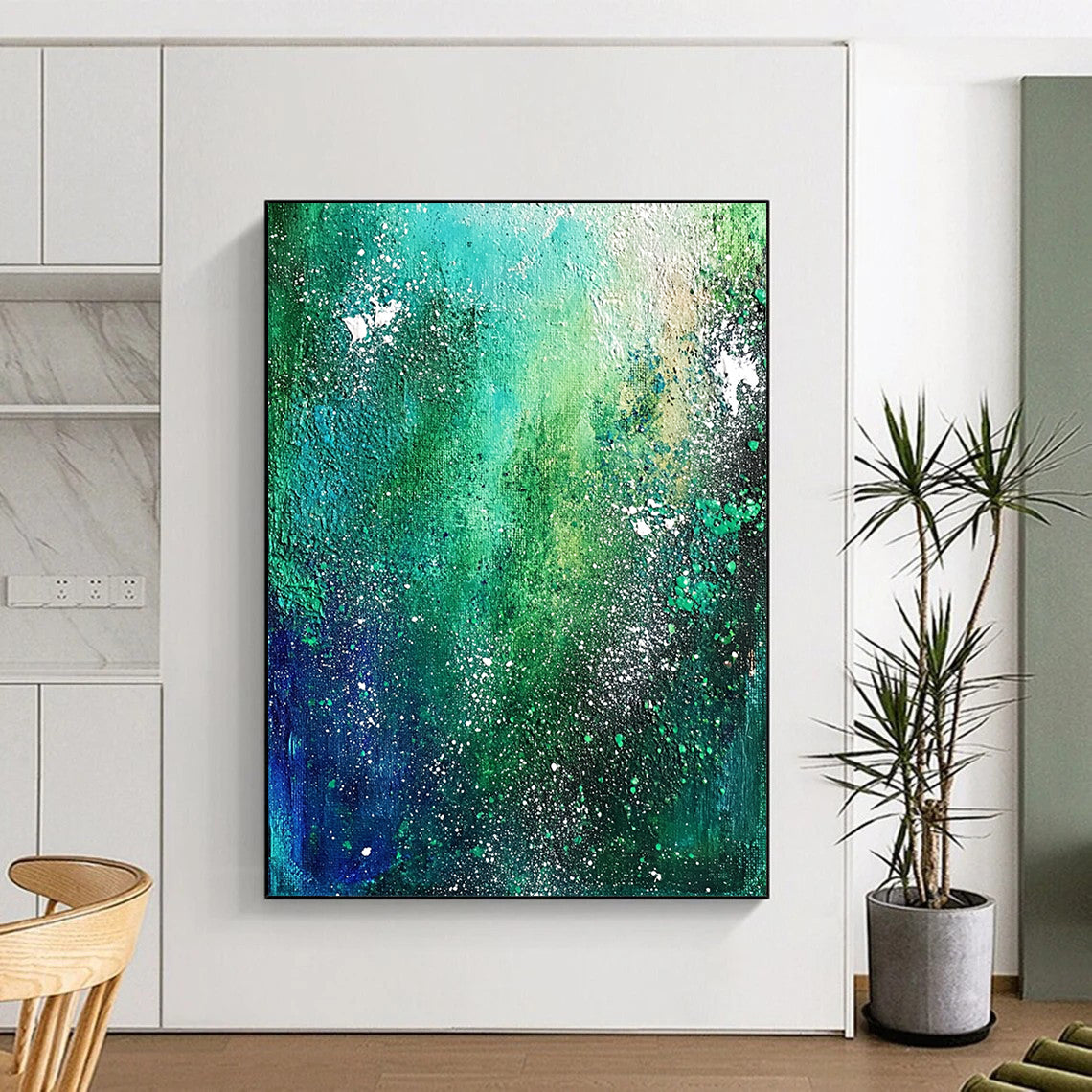 Unique Abstract Paintings Green and Blue Abstract Expressive Painting For Sale HS119