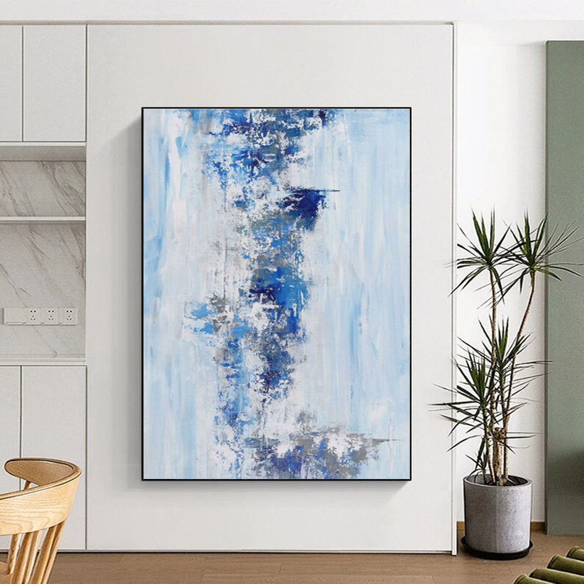 Hand Painted Art Blue & Gray Textured Abstract, Acrylic Modern Art Paintings HS294