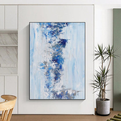 Hand Painted Art Blue & Gray Textured Abstract, Acrylic Modern Art Paintings HS294