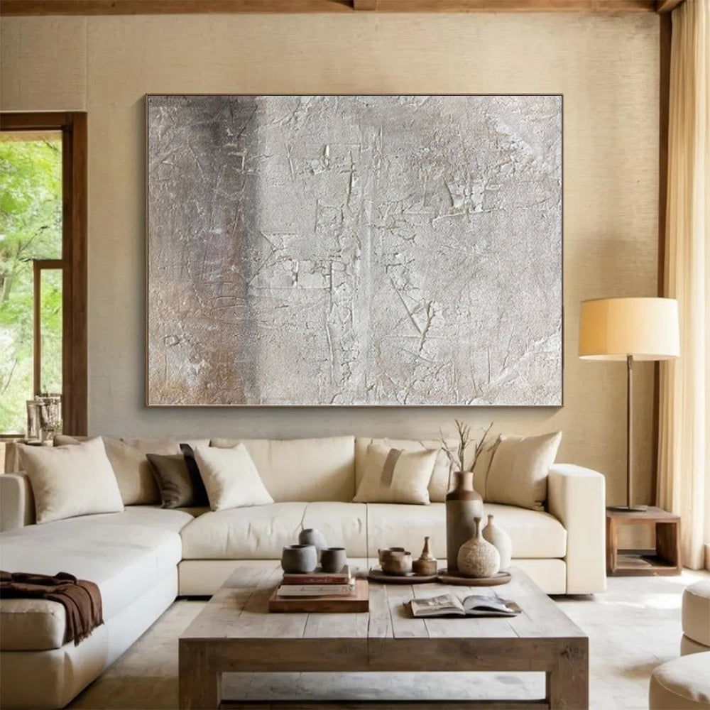 Unique Abstract Paintings Gray and Beige Abstract Textured Painting For Sale HS076