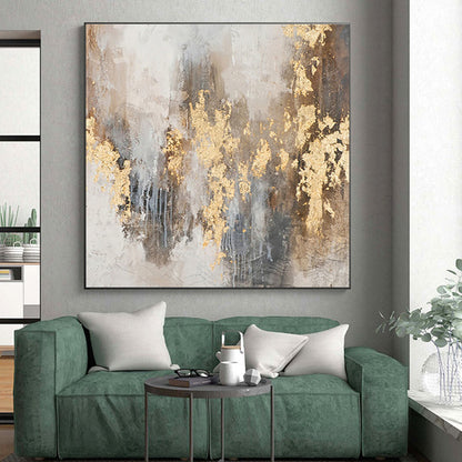 Large Size Acrylic Modern Art Paintings with Gold, Gray, Brown Textures - Oversized Abstract Wall Art HS503