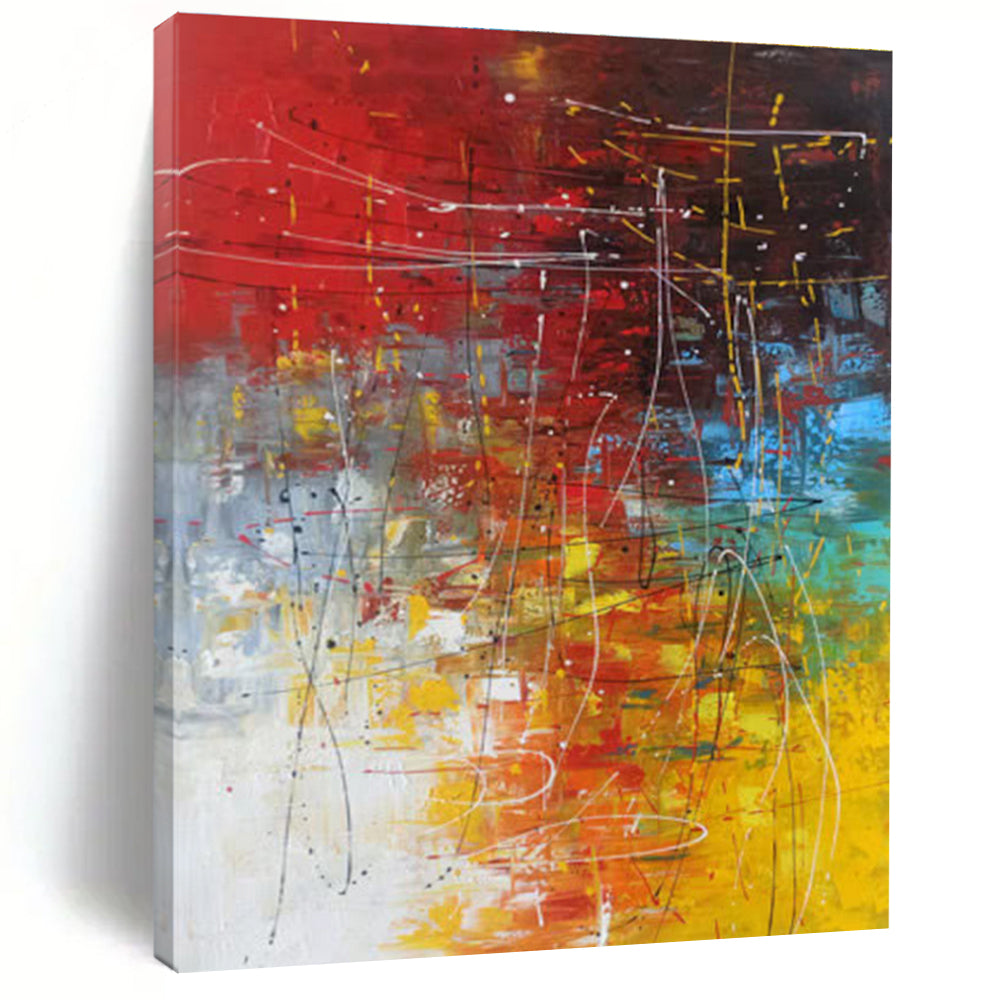 Unique Abstract Art Red, Yellow & Blue Gestural Abstract, Large Contemporary Wall Art HS249