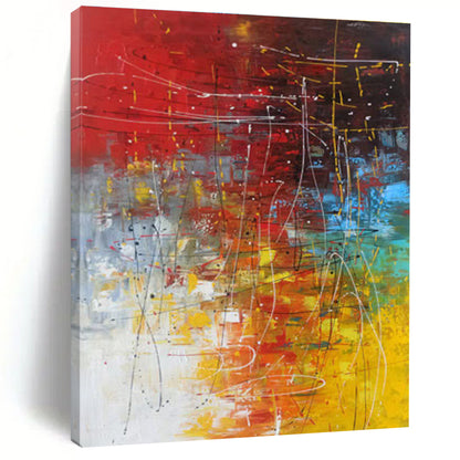 Unique Abstract Art Red, Yellow & Blue Gestural Abstract, Large Contemporary Wall Art HS249