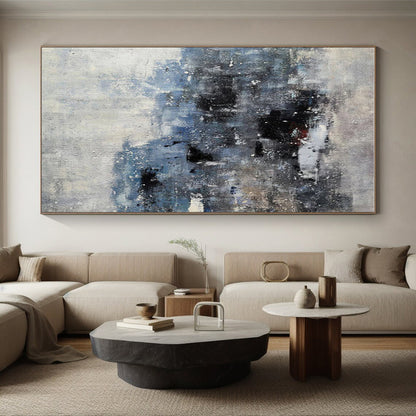 Handmade Art Gray & Blue Textured Abstract, Minimalist Canvas Art HS419