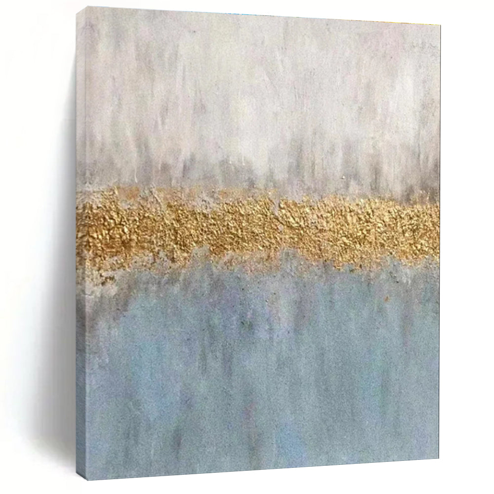 Blue, Gray, and Gold Abstract Color Block Painting For Sale WS508