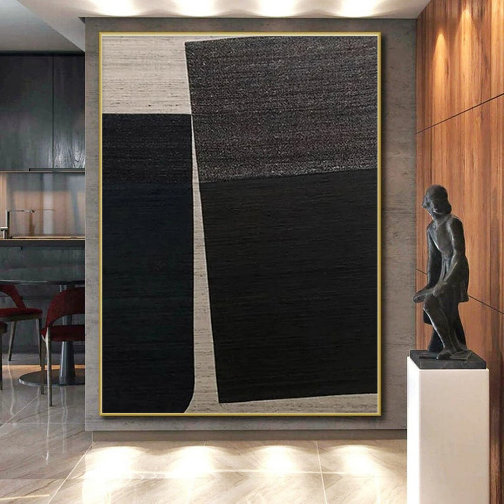 Huge Size Black and Beige Geometric Abstract Art, Large Painting In Living Room HS549