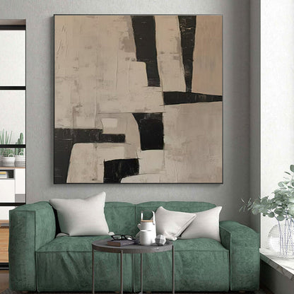 Modern Art Acrylic Black and Beige Geometric Abstract Art HS634
