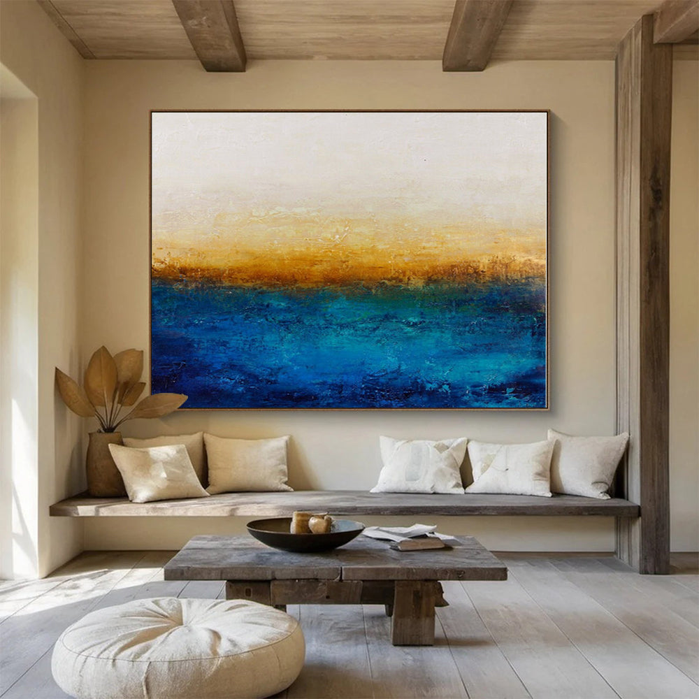 Blue, Yellow, White Abstract Horizon Painting, Abstract Acrylic Art WB006