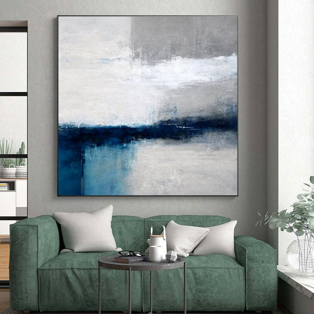 Modern Art Acrylic Blue, Gray, and White Abstract Landscape HS660