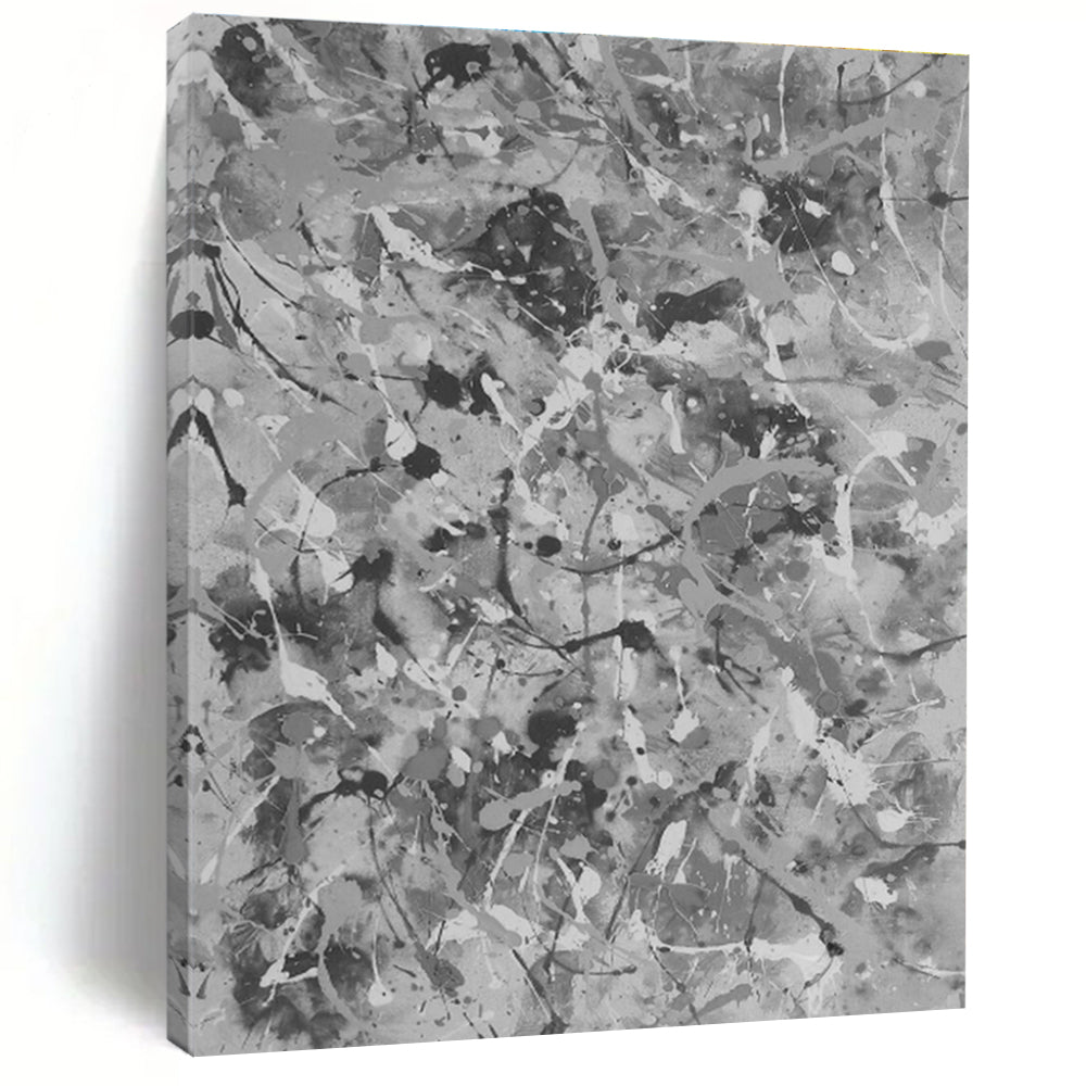 Unique Abstract Art Gray Splatter Abstract, Large Contemporary Wall Art HS459