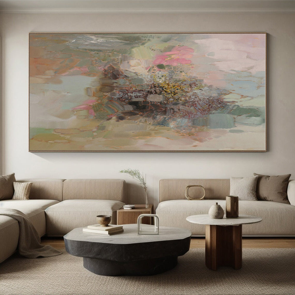 Unique Abstract Art Pink, Green, and Beige Floral Abstract Art HS714