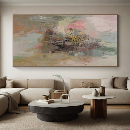 Unique Abstract Art Pink, Green, and Beige Floral Abstract Art HS714