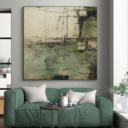 Unique Abstract Art Green & Beige Textured Abstract, Large Contemporary Wall Art HS336