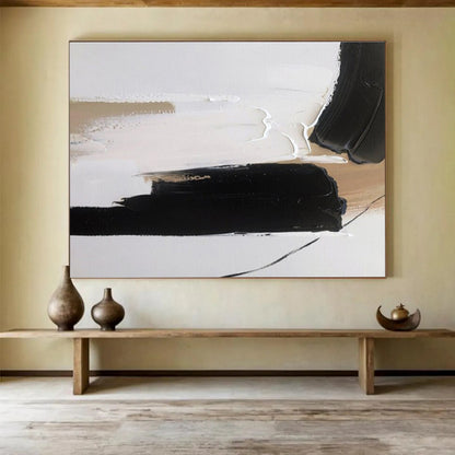 Modern Art Abstract Paintings: Black White and Beige Textured Abstract Painting WB355