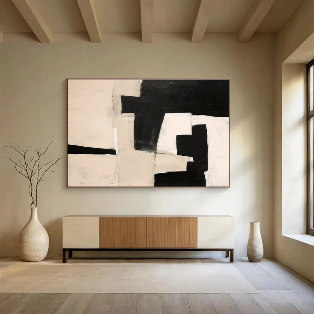 Oversized Canvas Art Black and White Abstract Geometric Painting WB202