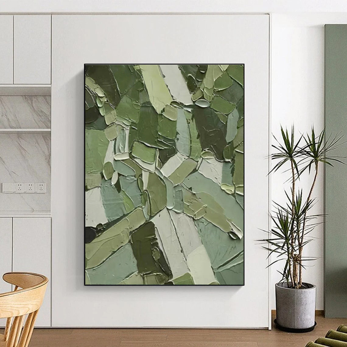 Unique Abstract Art Green Geometric Abstract, Large Contemporary Wall Art HS342
