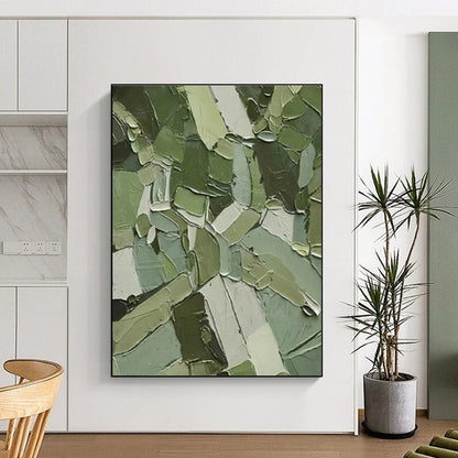 Unique Abstract Art Green Geometric Abstract, Large Contemporary Wall Art HS342