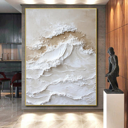 Gaint Canvas Art Beige & White Textured Abstract, Oversized Abstract Wall Art HS450