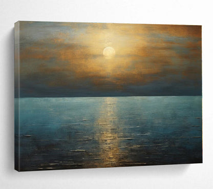 Gold, Blue Abstract Seascape Acrylic Painting WB034