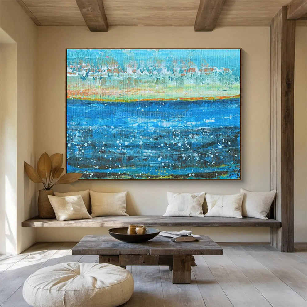 Blue, Orange, White Abstract Seascape Art For Sale WB411