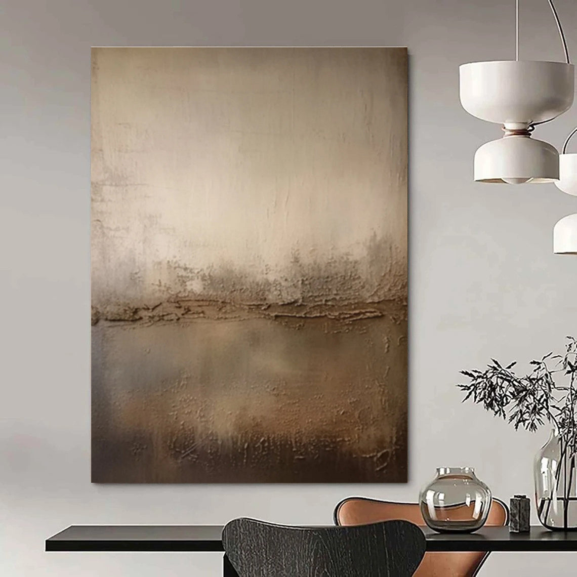 Beige and Brown Textured Minimalist Abstract Painting For Sale Online WS473