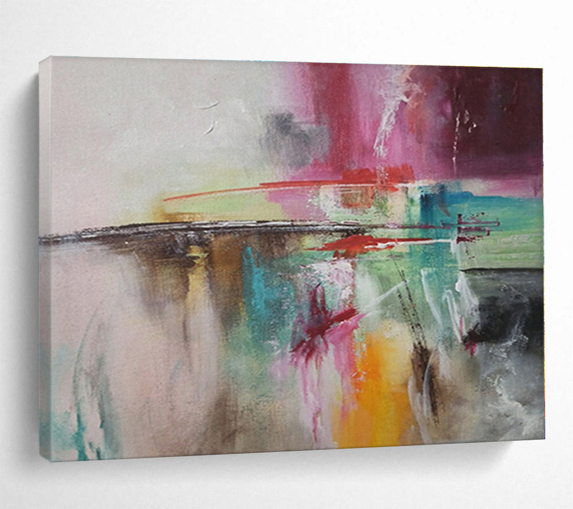 Pink, Red, Teal, Yellow Abstract Composition Painting, Abstract Acrylic Art WB005
