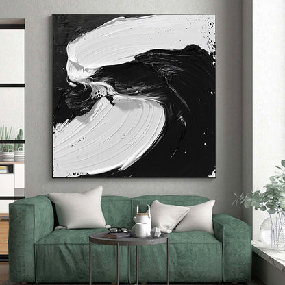 Hand Painting Black and White Fluid Abstract Art HS195