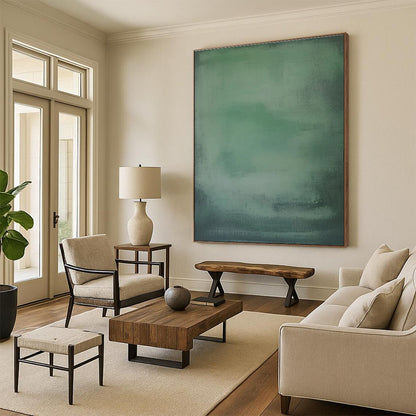 Hand-Painted Unique Abstract Art with Shades of Green, Soft Blurry Textures - Acrylic Modern Art Painting HS501